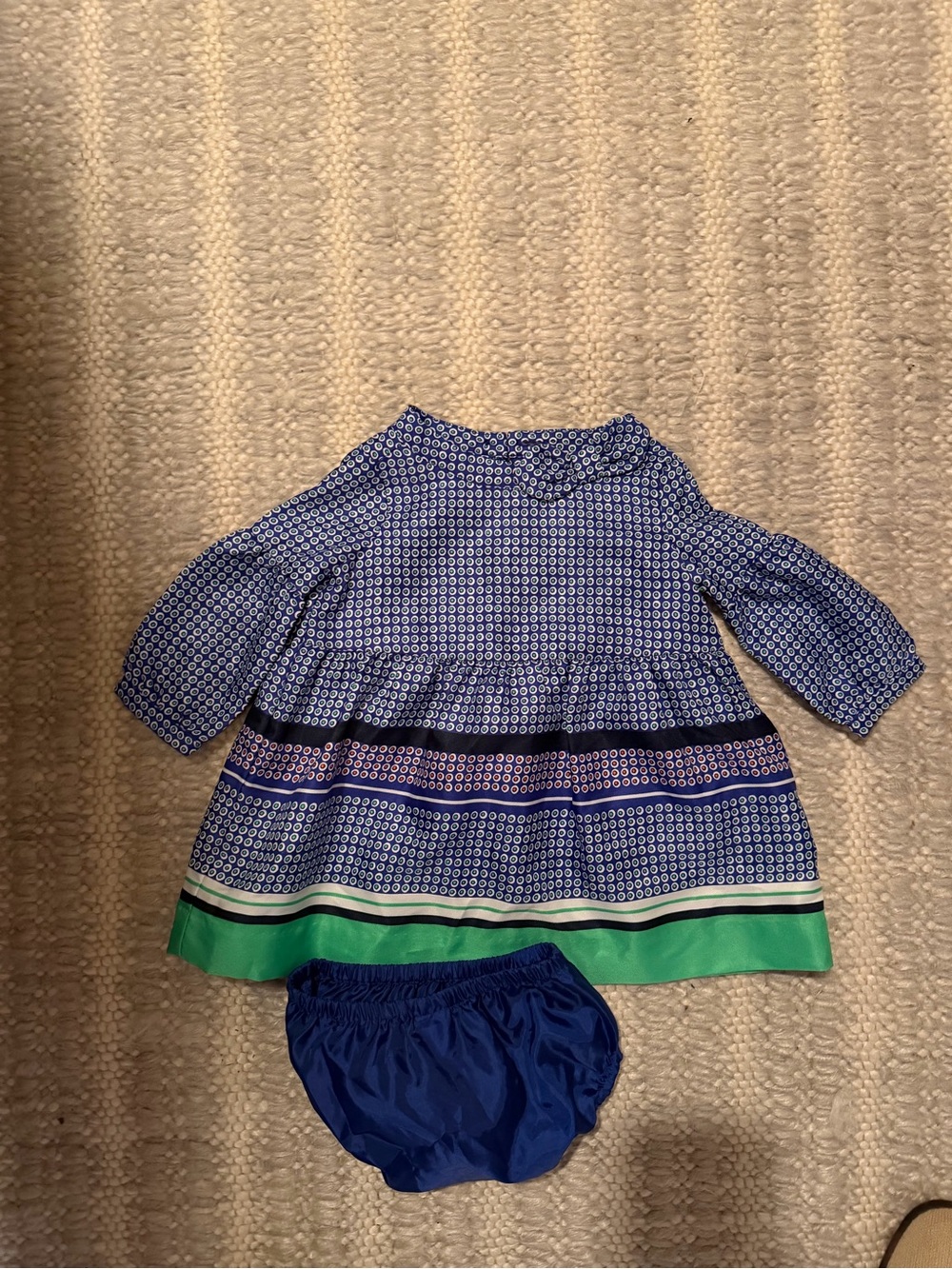 Janie and Jack Blue Printed Dress with Green and White Dot Accents